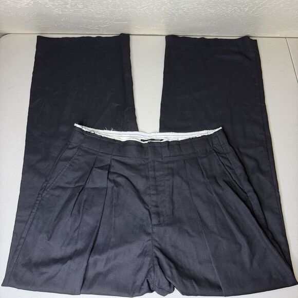 Mango Pants - MNG by Mango Black Pleated Trouser Pants Womens 8 Contrast Trim Wide Leg Hi Rise